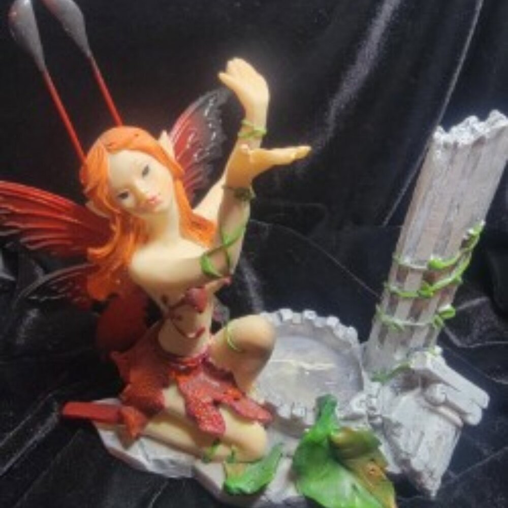 Resin Fairy Figurine with Metal Wings Decorative Fantasy Statue Boxed